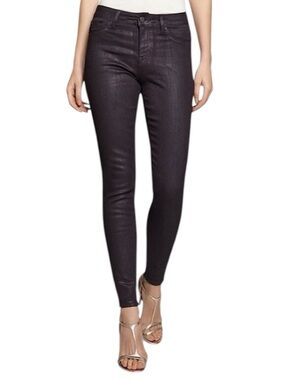 Reiss Luxe Metallic Black Skinny Jeans Shiny Sparkly Size 29